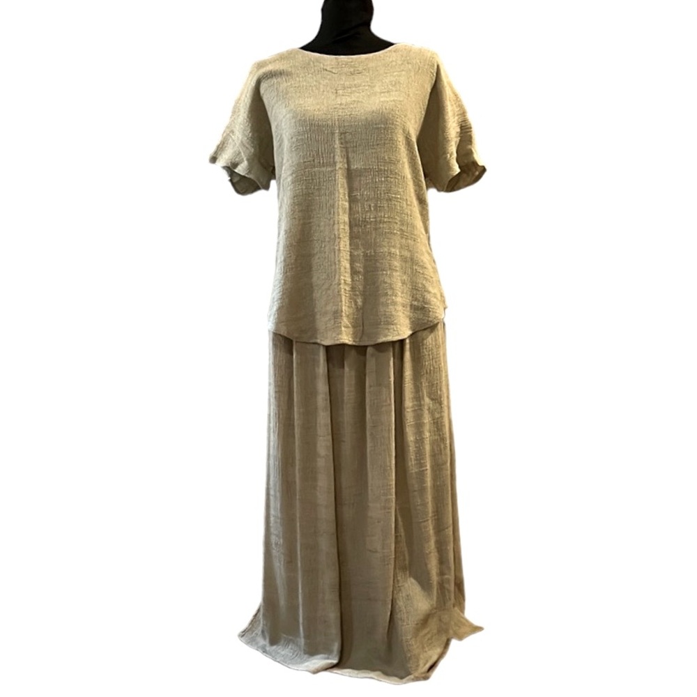 VINTAGE BARONESA BY BARBARA GREEN MAXI SKIRT SET TAN SIZE 8